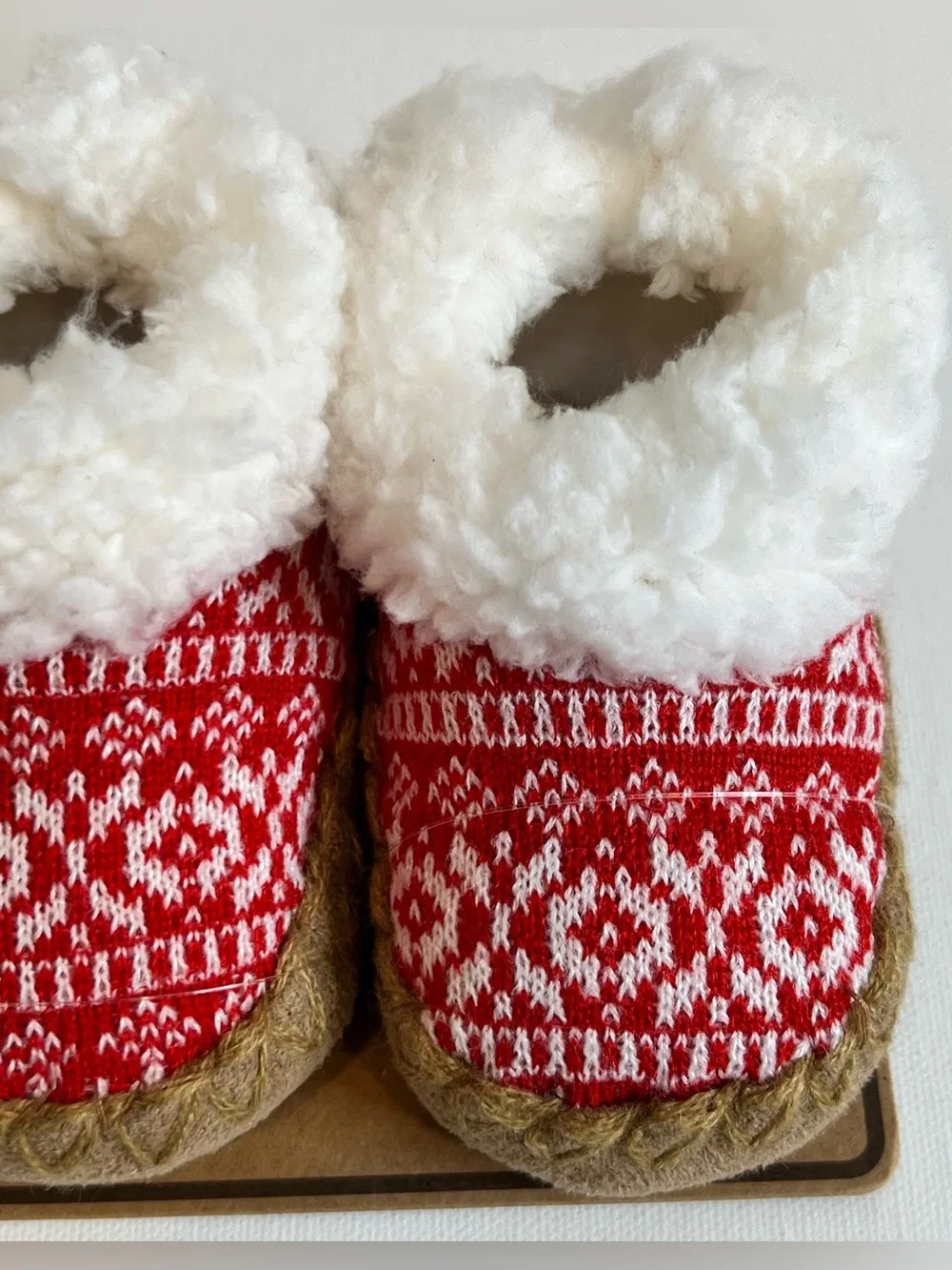 BearPaw Red Fair Isle Sherpa-Trim Baby Slippers